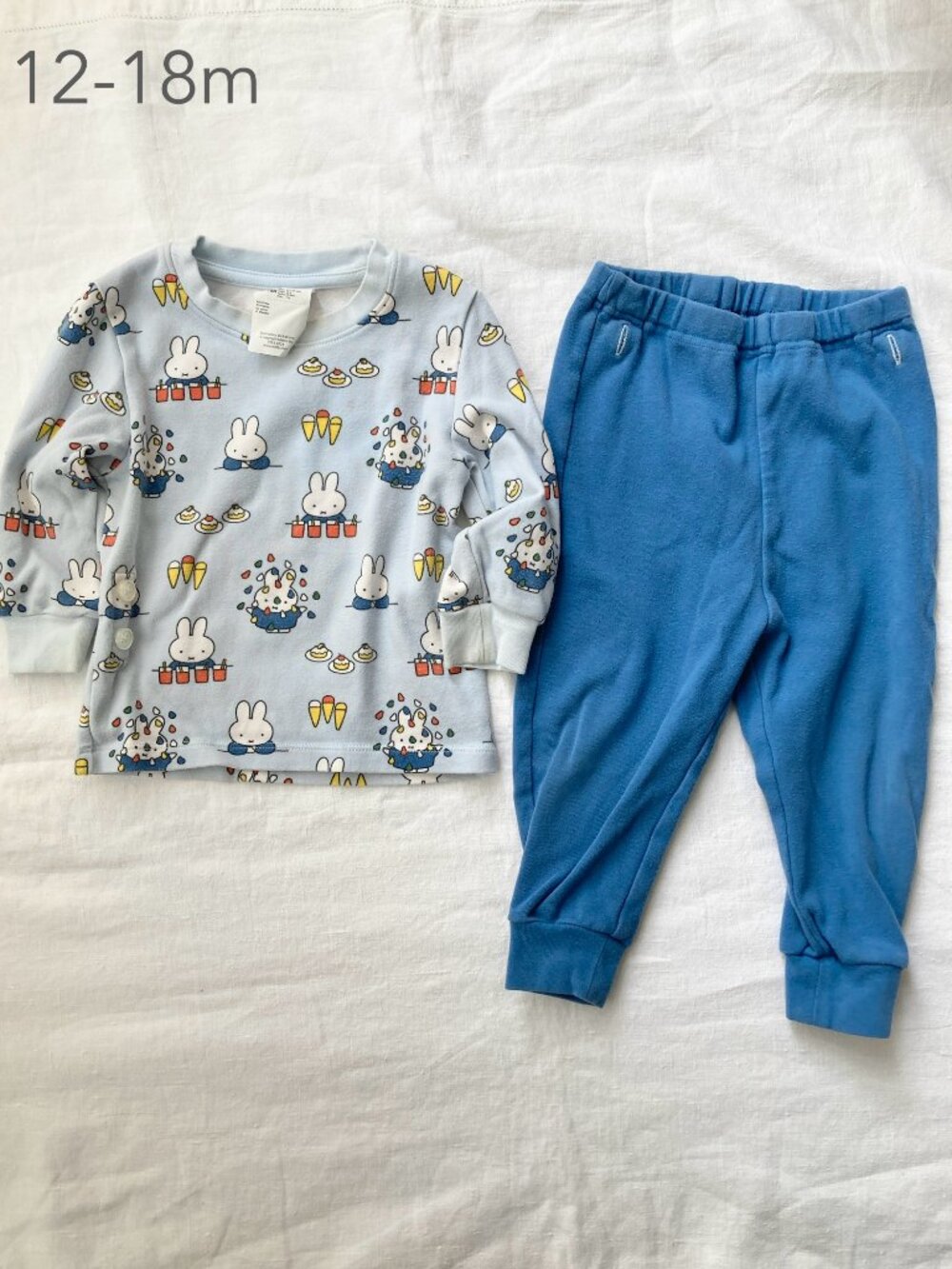 (🎨$3 PLAY) Uniqlo 12-18 Months Baby Toddler Miffy Blue Long Sleeve Pajamas Set